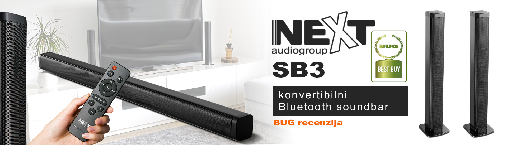 NEXT Audiocom SB3 - soundbar koji se u jednom potezu može pretvoriti u dva odvojena zvučnika
