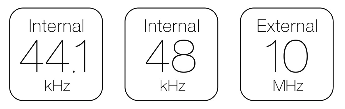 Uz interne satove (clock) od 44,1 kHz i 48 kHz, podržan je ulaz vanjskog takta od 10 MHz<br />
za USB audio reprodukciju
