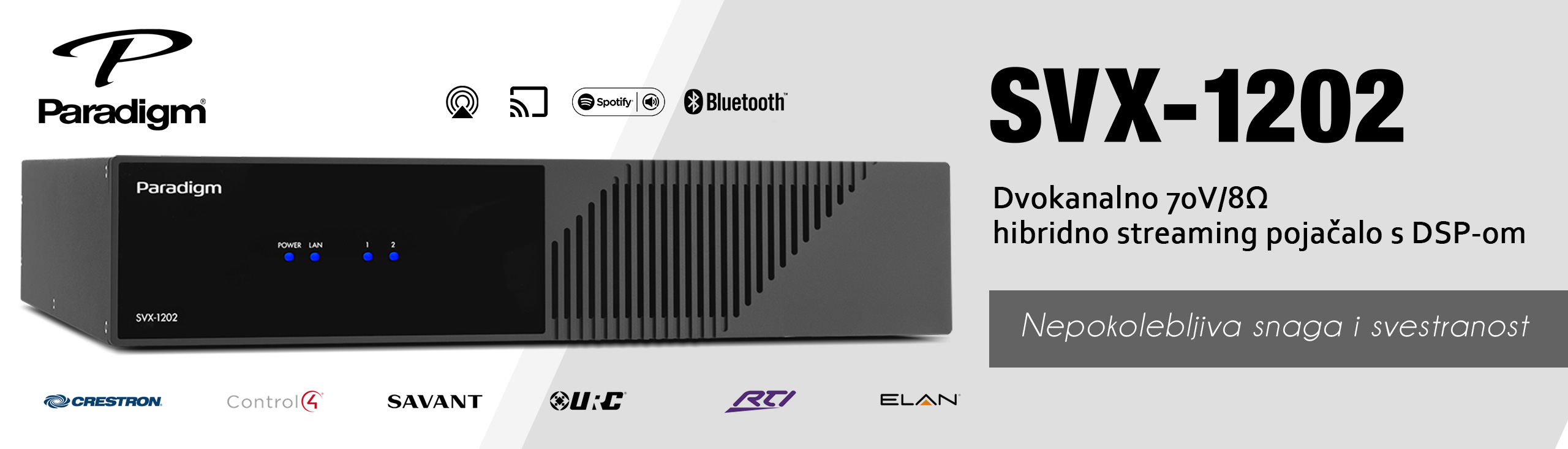 Paradigm SVX-1202 - dvokanalno 70V/8Ω hibridno streaming pojačalo s DSP-om