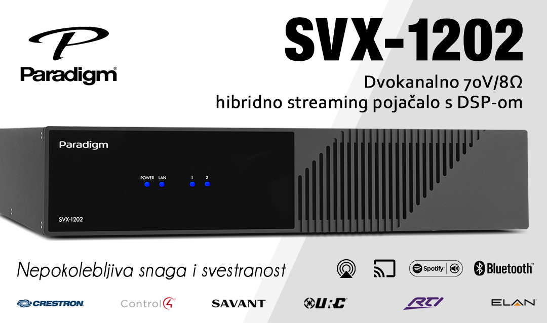 Paradigm SVX-1202 - dvokanalno 70V/8Ω hibridno streaming pojačalo s DSP-om